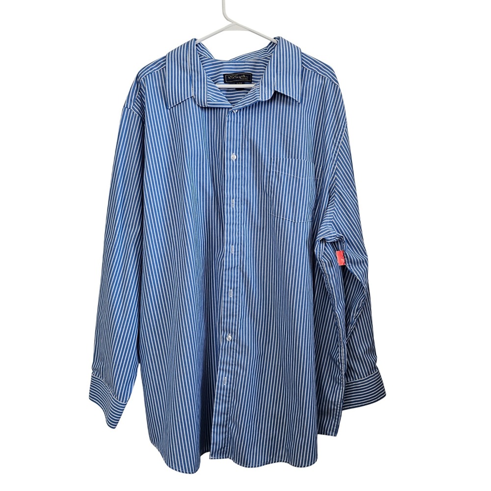 KS Signature Big Men's Blue White Stripe Button Down‎ Shirt Big 19 35/6